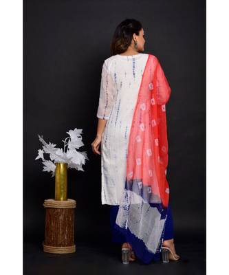 White Shibori Kota  Suit Set 4