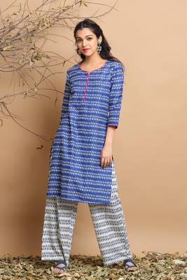 Blue printed cotton kurtas-and-kurtis 1