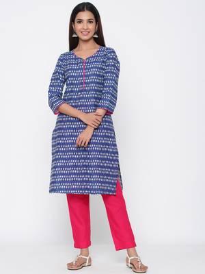 Blue printed cotton kurtas-and-kurtis 2