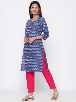 Blue printed cotton kurtas-and-kurtis 4