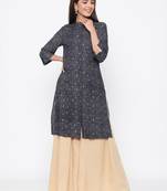 Navy printed rayon kurtas-and-kurtis