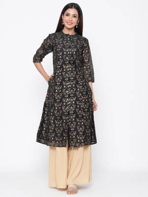 Black printed chanderi kurtas-and-kurtis 1