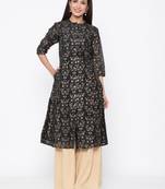 Black printed chanderi kurtas-and-kurtis