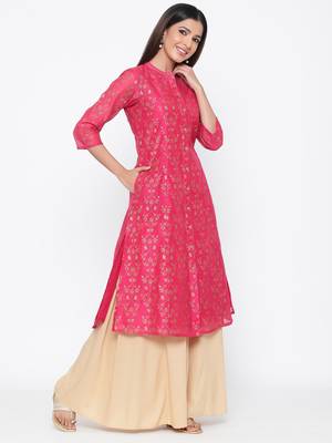 Pink printed chanderi kurtas-and-kurtis 3