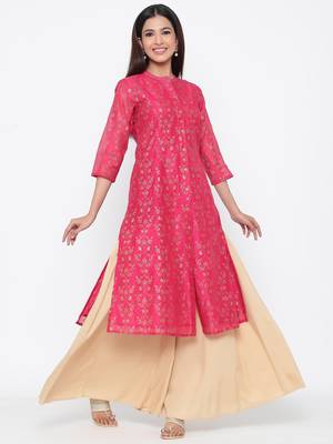 Pink printed chanderi kurtas-and-kurtis 4