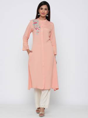 Peach embroidered rayon kurtas-and-kurtis 1