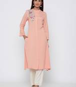 Peach embroidered rayon kurtas-and-kurtis