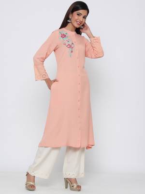 Peach embroidered rayon kurtas-and-kurtis 3