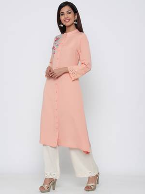 Peach embroidered rayon kurtas-and-kurtis 4