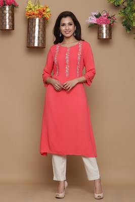 Coral embroidered rayon kurtas-and-kurtis 1