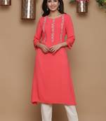 Coral embroidered rayon kurtas-and-kurtis