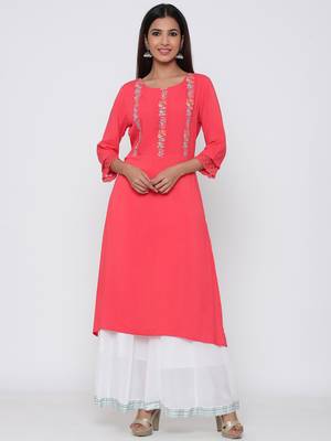 Coral embroidered rayon kurtas-and-kurtis 2