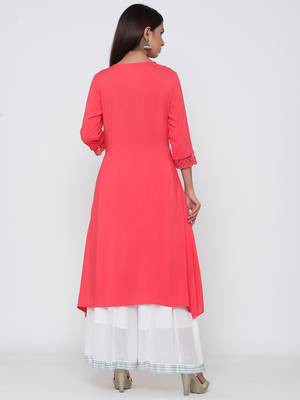 Coral embroidered rayon kurtas-and-kurtis 3