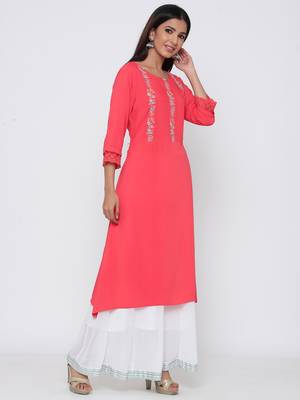 Coral embroidered rayon kurtas-and-kurtis 4