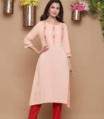 Peach embroidered rayon kurtas-and-kurtis
