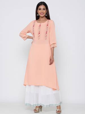 Peach embroidered rayon kurtas-and-kurtis 2
