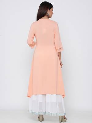 Peach embroidered rayon kurtas-and-kurtis 3