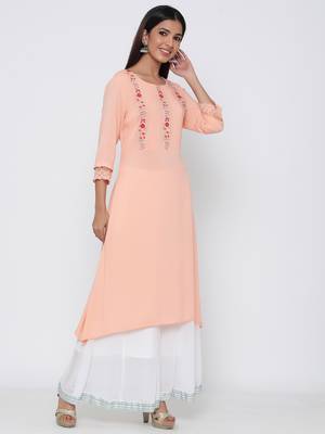 Peach embroidered rayon kurtas-and-kurtis 5