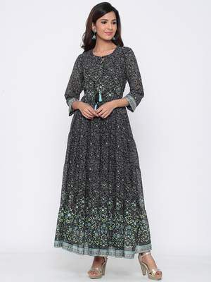 Black printed georgette kurtas-and-kurtis 1