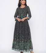 Black printed georgette kurtas-and-kurtis