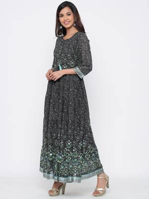 Black printed georgette kurtas-and-kurtis 3