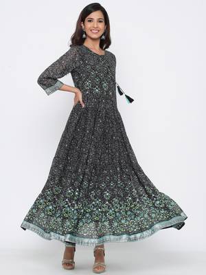 Black printed georgette kurtas-and-kurtis 4