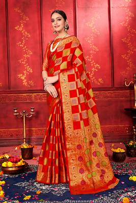 Blood red woven art silk sarees saree with blouse 1