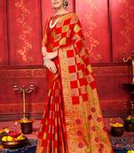 Blood red woven art silk sarees saree with blouse