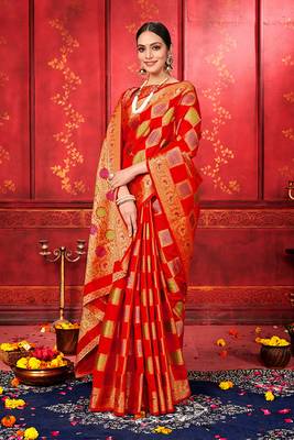 Blood red woven art silk sarees saree with blouse 2