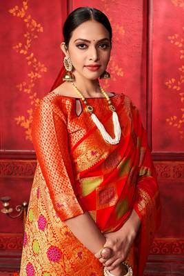 Blood red woven art silk sarees saree with blouse 3