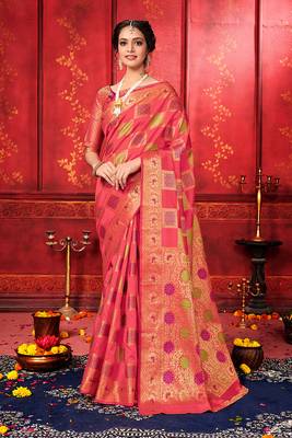 Multicolor woven art silk sarees saree with blouse 1