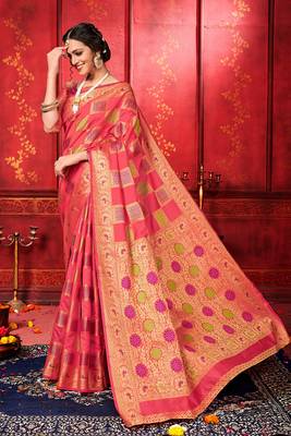 Multicolor woven art silk sarees saree with blouse 2