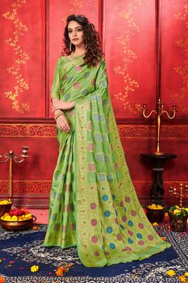 Green woven art silk sarees saree with blouse 1