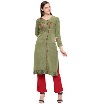 Green embroidered rayon kurtas-and-kurtis 1