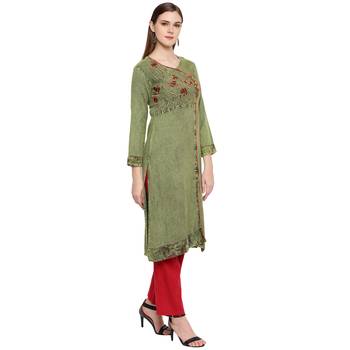 Green embroidered rayon kurtas-and-kurtis 3