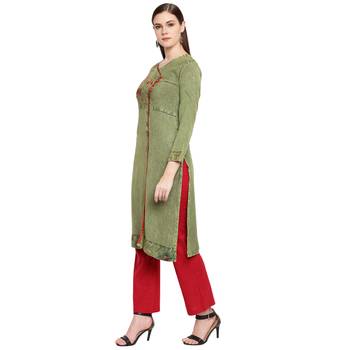 Green embroidered rayon kurtas-and-kurtis 4