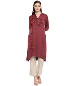 Maroon embroidered rayon kurtas-and-kurtis