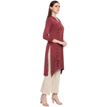 Maroon embroidered rayon kurtas-and-kurtis 3