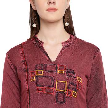 Maroon embroidered rayon kurtas-and-kurtis 5