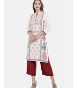 Ethnicity Women Ecru Three-Fourth Kurta