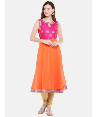 Ethnicity Women Orange Sleeveless Kurta 1