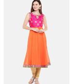 Ethnicity Women Orange Sleeveless Kurta