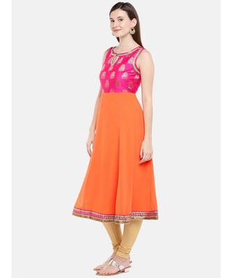 Ethnicity Women Orange Sleeveless Kurta 3