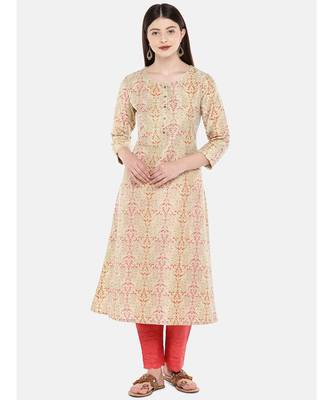 Ethnicity Women Beige Three-Fourth Kurta 1