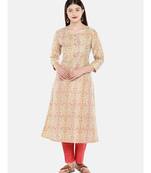 Ethnicity Women Beige Three-Fourth Kurta