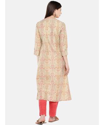 Ethnicity Women Beige Three-Fourth Kurta 4