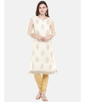 Ethnicity Women Beige Three-Fourth Kurta 1
