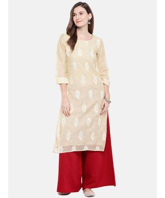 Ethnicity Women Beige Three-Fourth Kurta 1