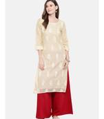 Ethnicity Women Beige Three-Fourth Kurta