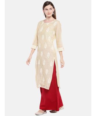 Ethnicity Women Beige Three-Fourth Kurta 3